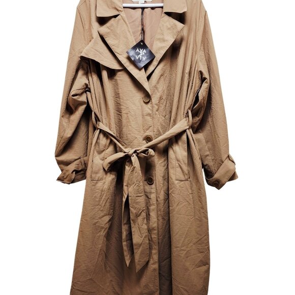 Ava & Viv Womens Tan Belted Trench Coat Size 2X Lightweight Long Sleeve - Picture 1 of 7